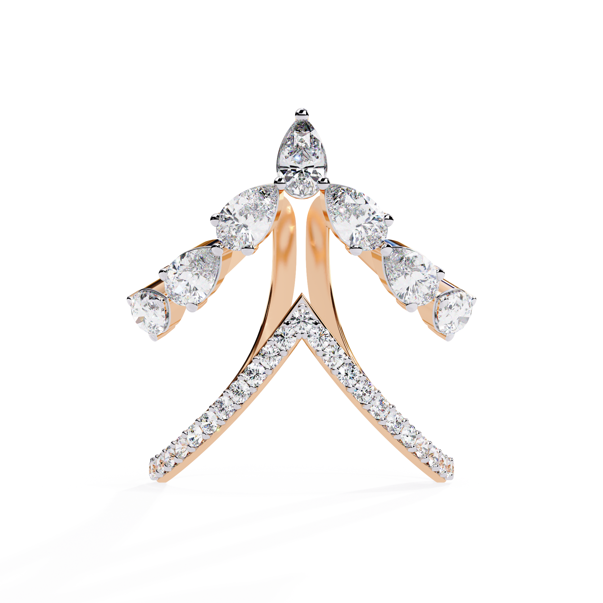 Solitairekart – 1.42ct Crown V-Shape Lab Grown Diamond Ring 14K Yellow Gold